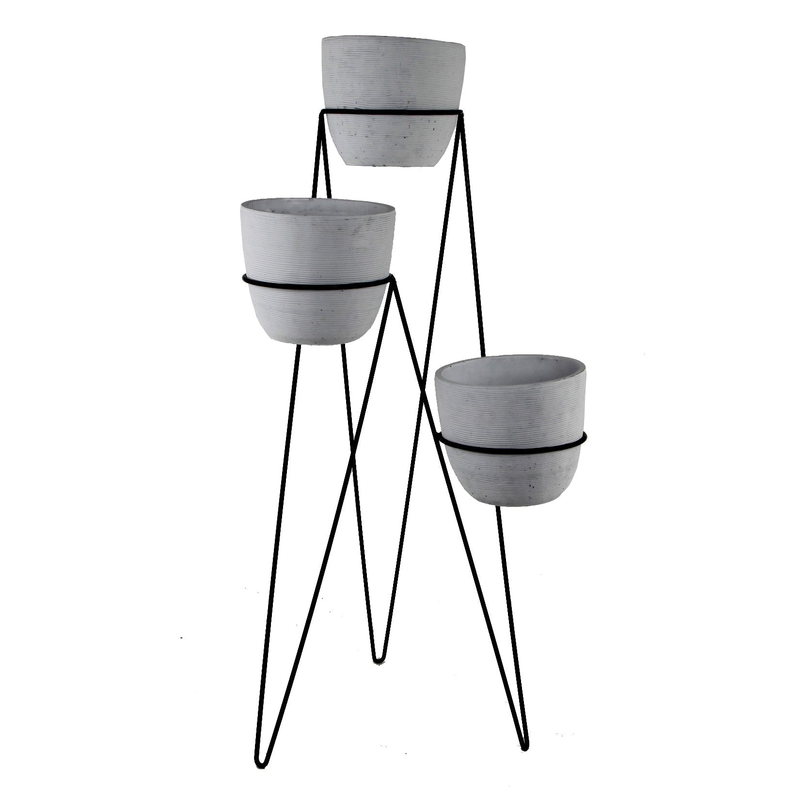  Flora Bunda Tiered Lava Grey Cement Pots with Stand - Gray/Black - Bonton