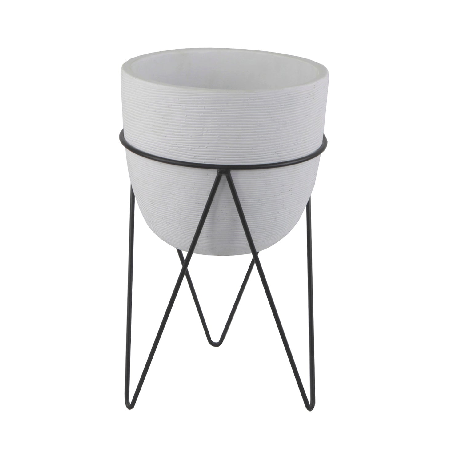  Flora Bunda White Rounded Cement Planter On Stand - White/Black - Bonton