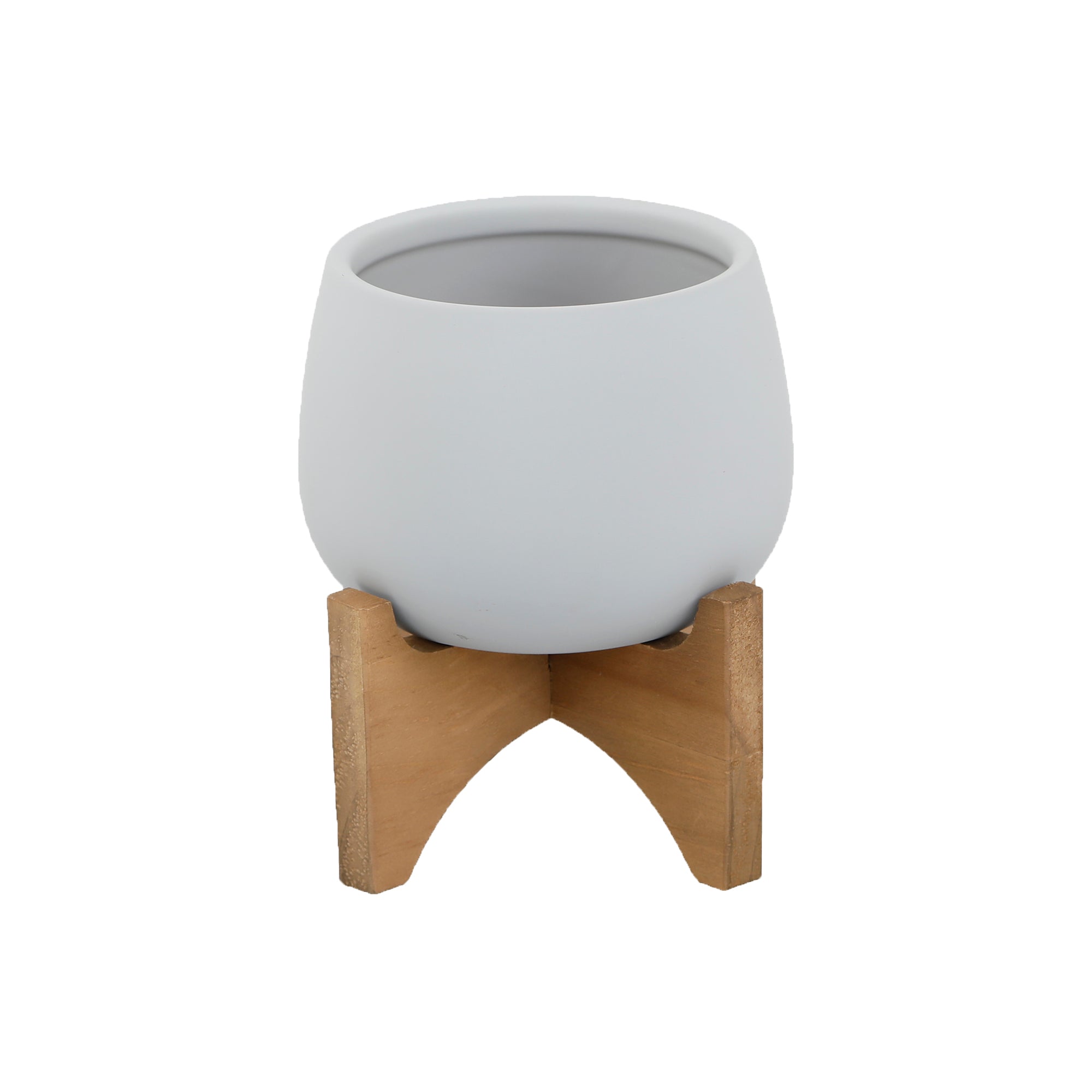  Flora Bunda Soft Touch Round Tumbler Planter with Wood Stand - Gray - Bonton