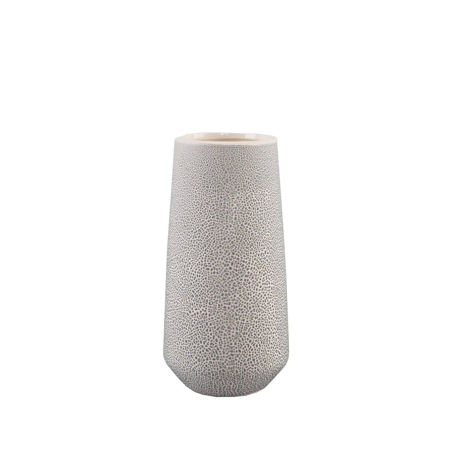  Flora Bunda Tall Leather Finish Ceramic Vase Planter in Grey - Grey - Bonton