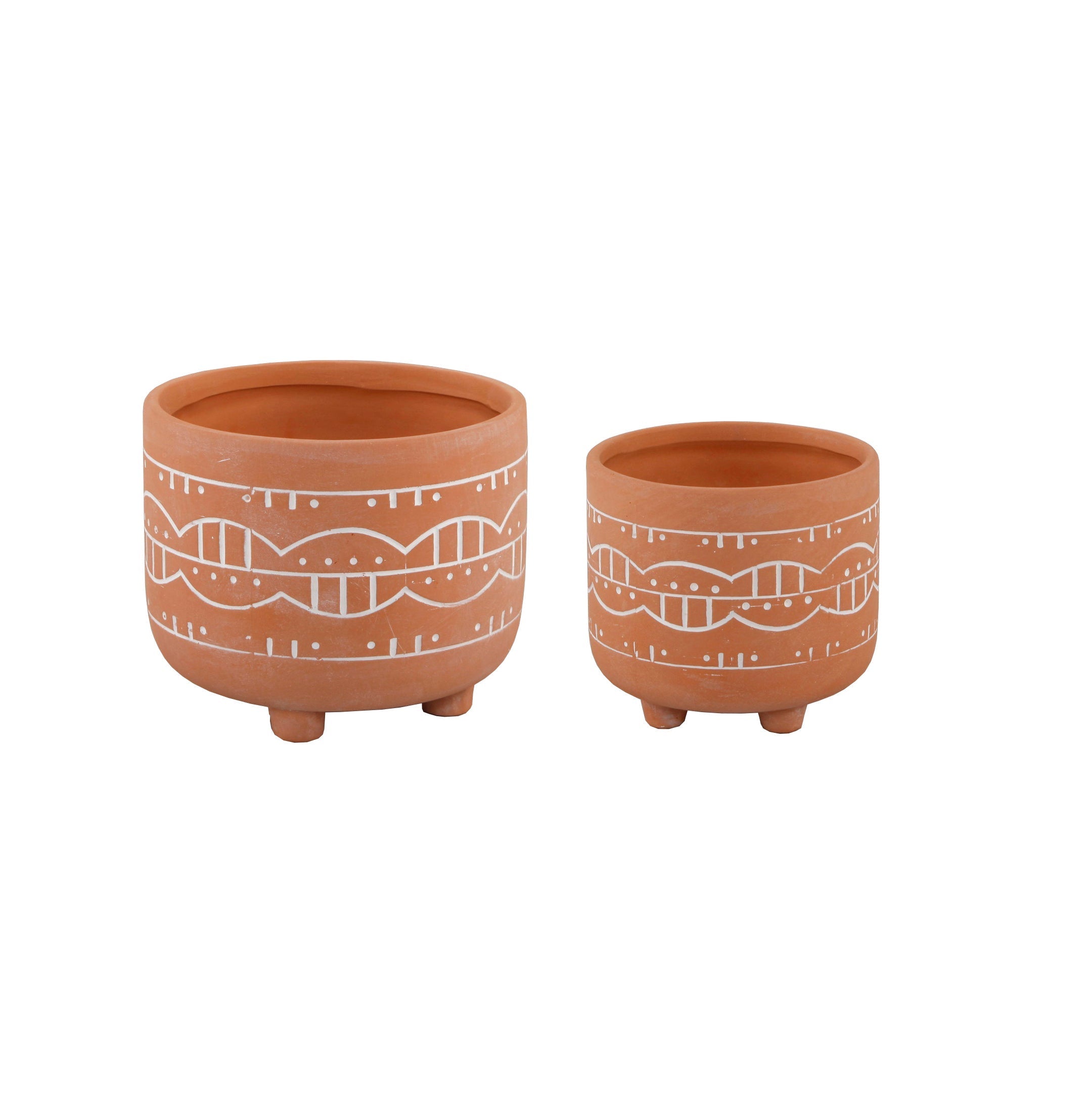  Flora Bunda Set of 2 Terracotta Colored Ceramic Planters - Orange - Bonton