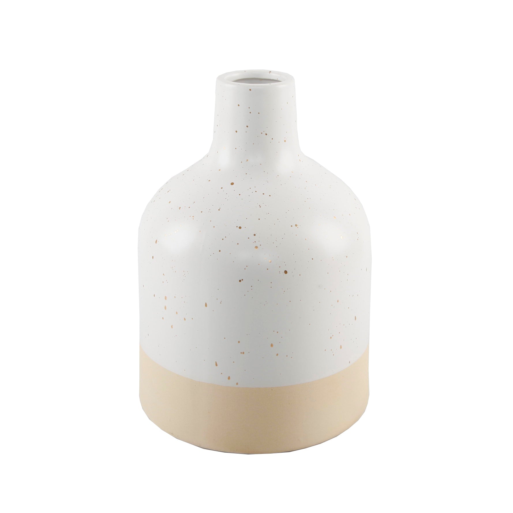  Flora Bunda Two-Tone White and Peach Speckled Ceramic Vase - White - Bonton