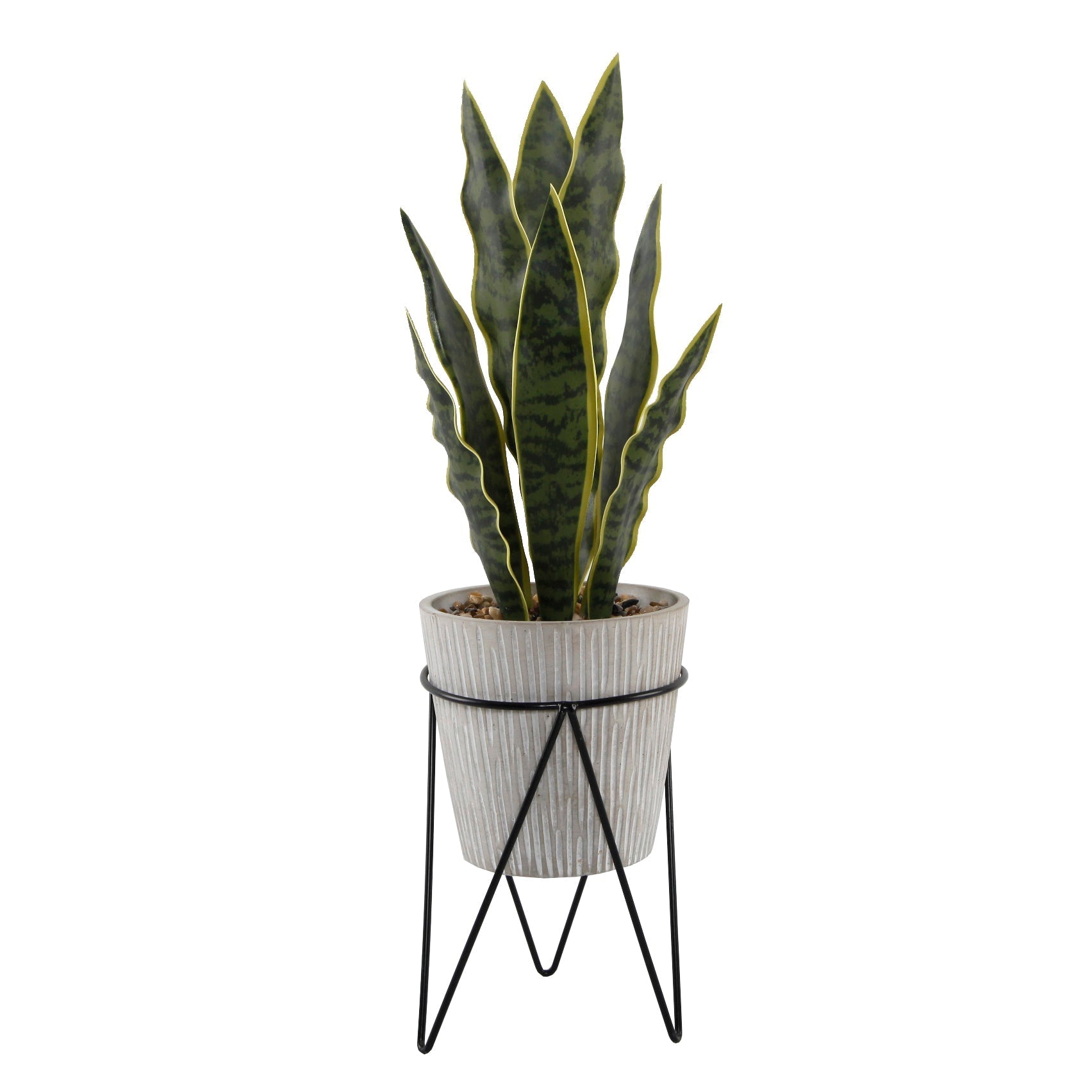  Flora Bunda Floor Faux Snake Plant Pot on Metal Stand - Gray - Bonton