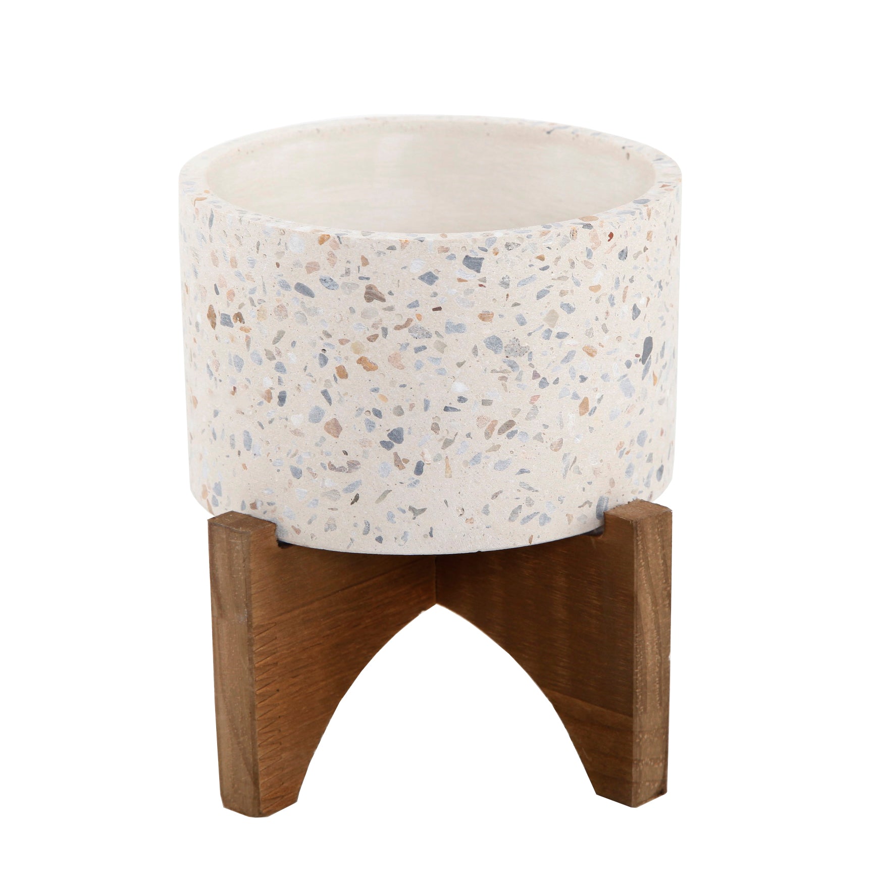  Flora Bunda Neutral Hued Terrazzo Planter On Stand - Neutral - Bonton