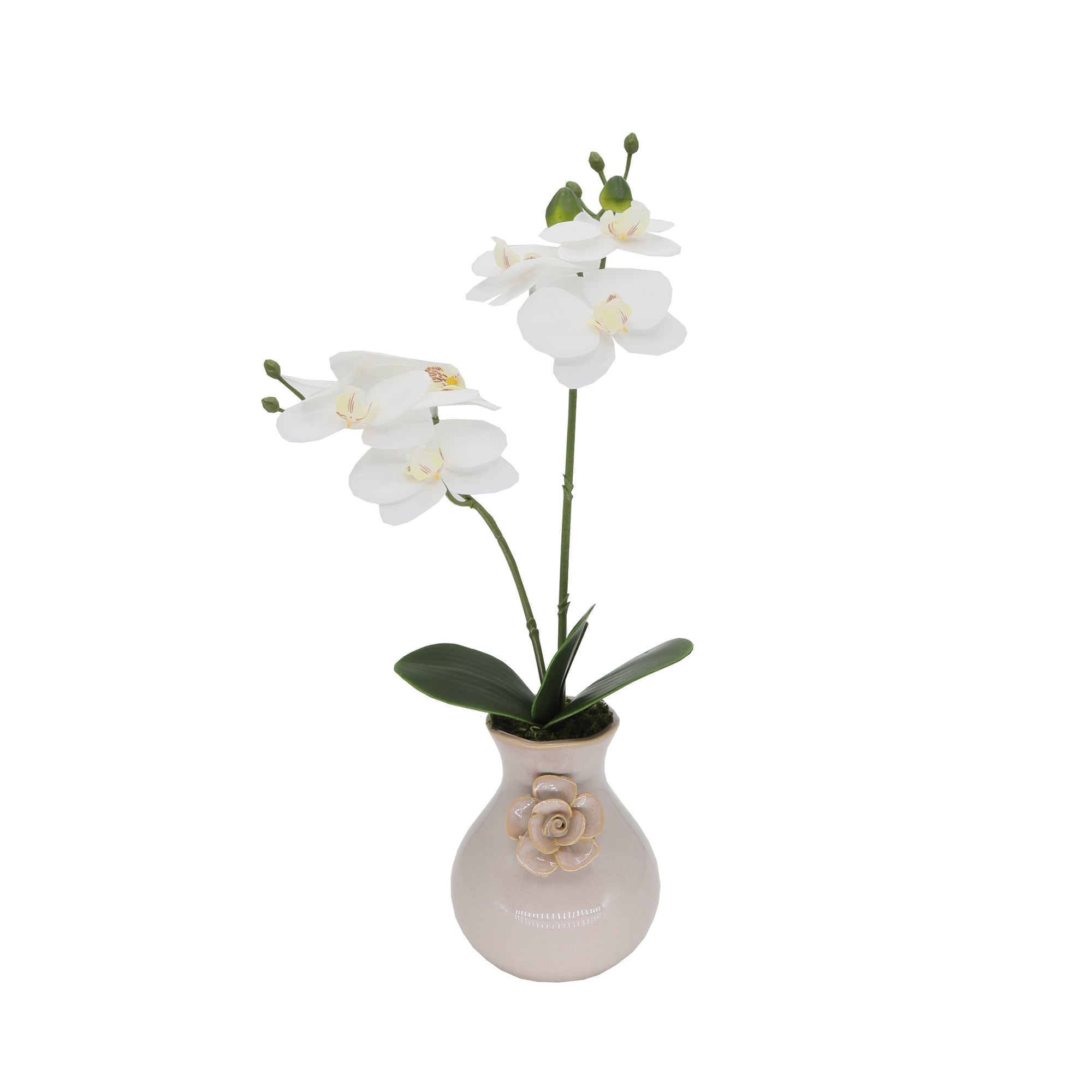  Flora Bunda Faux Double White Orchid In Ceramic Vase - Pink - Bonton