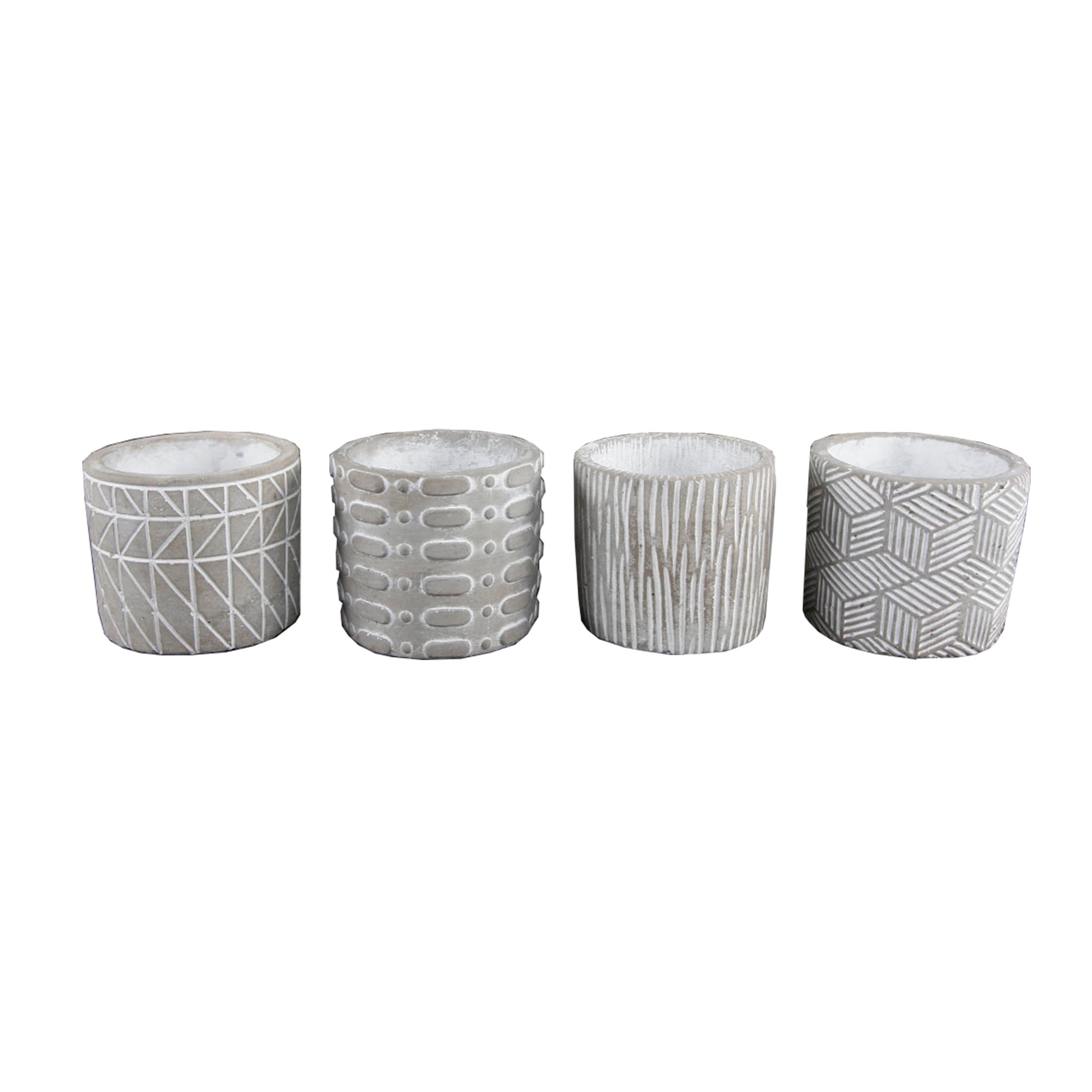  Flora Bunda Set of 4 Cement Multi Patterned Pots - Grey - Bonton