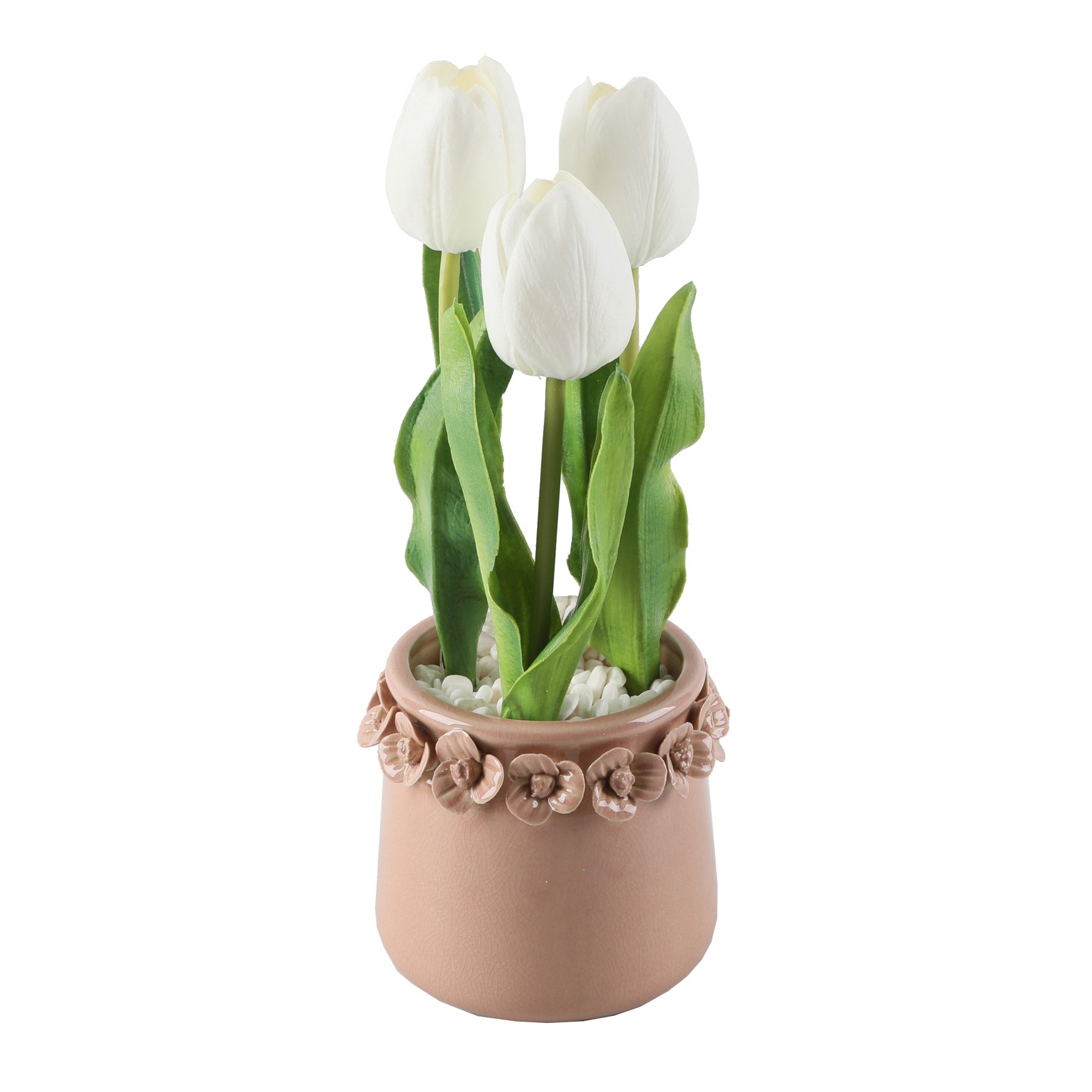  Flora Bunda Three True to Life Tulips In Mauve Pink Pot - White - Bonton