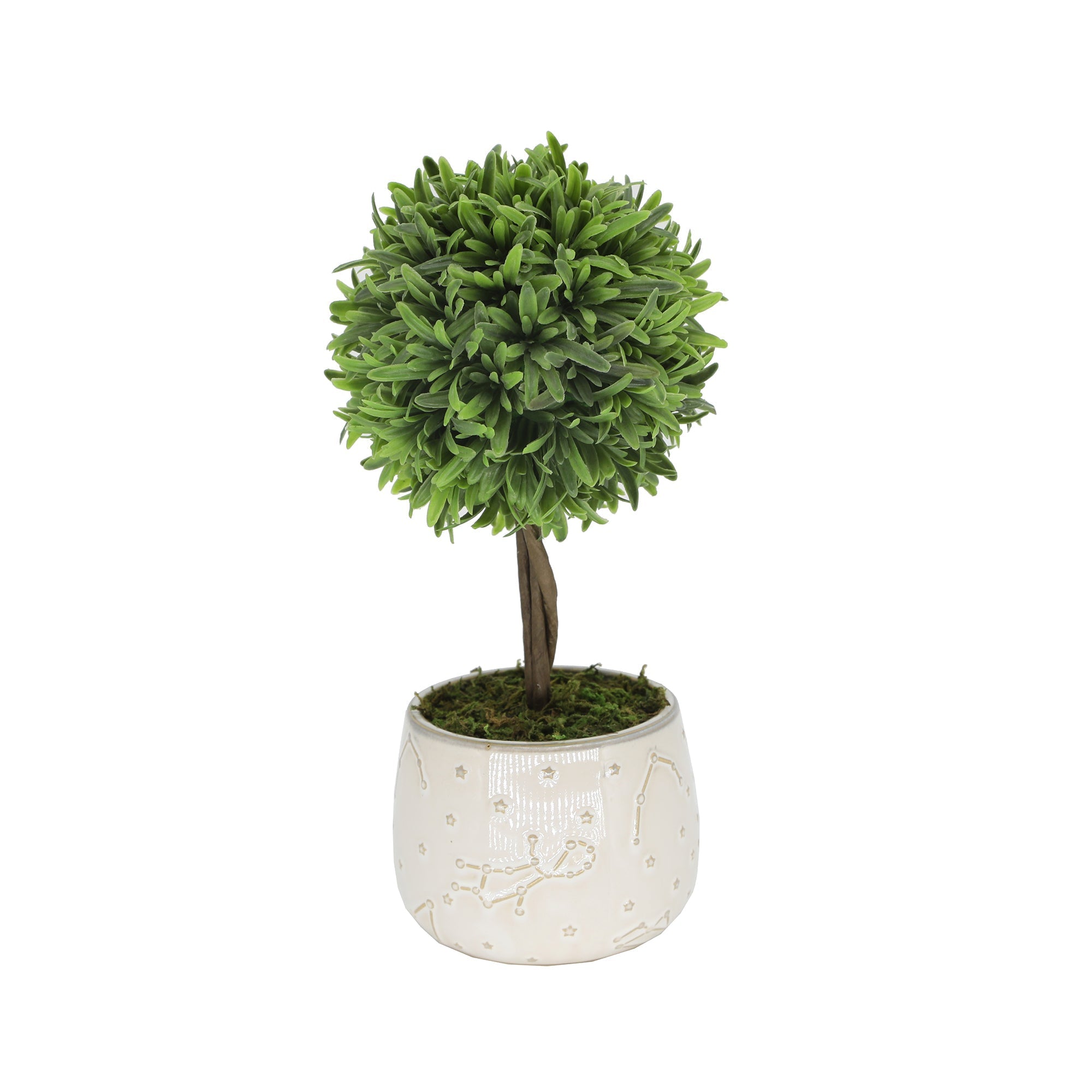  Flora Bunda Faux Boxwood Topiary In White Star Constellation Ceramic Pot - White - Bonton