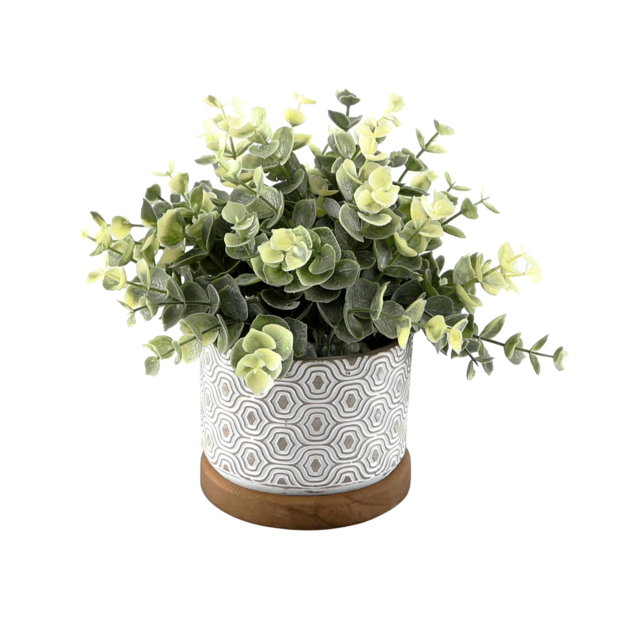  Flora Bunda Faux Eucalyptus and Tea Leaf Complimenting Planters - Gray - Bonton