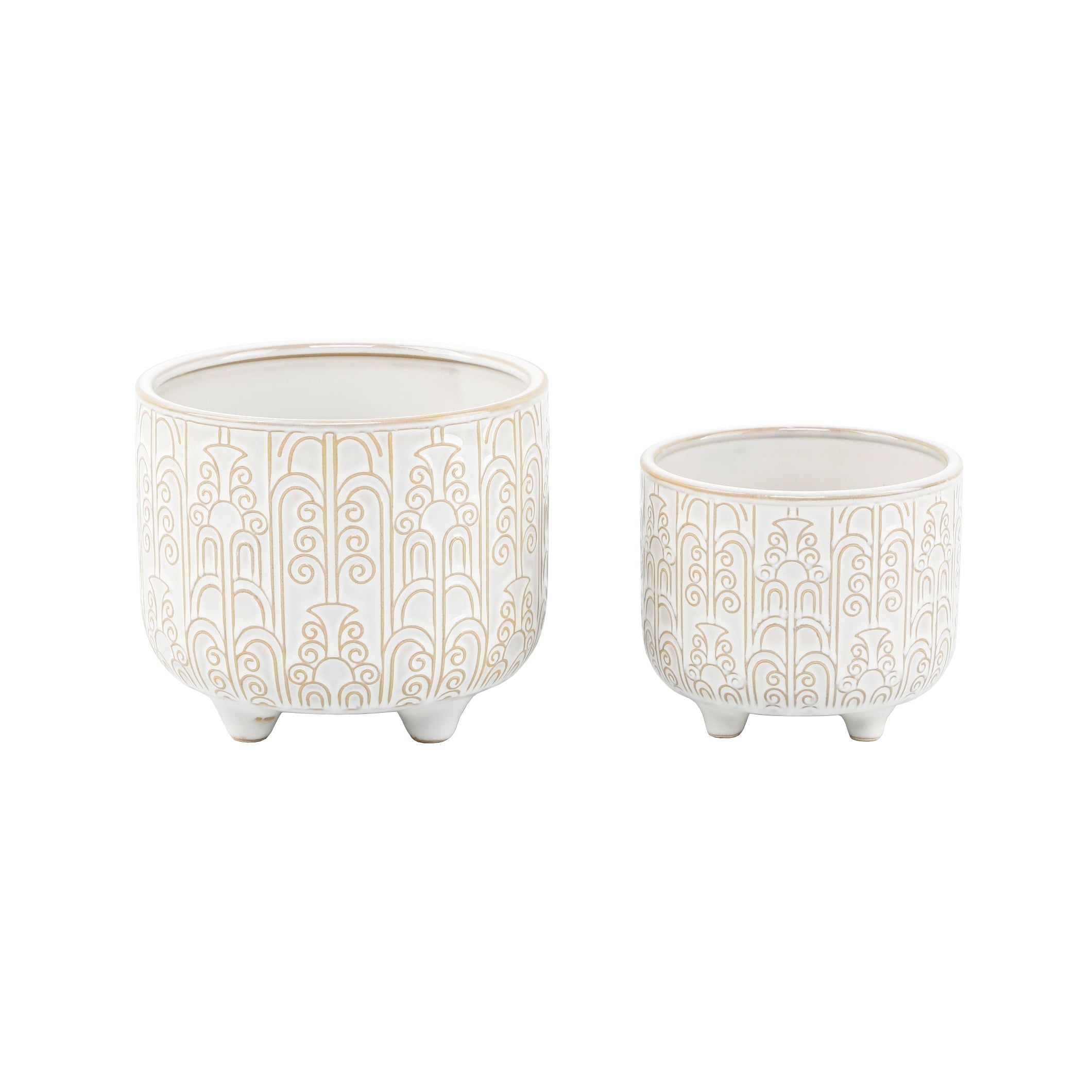  Flora Bunda Set of 2 Cascading Footed Ceramic Planters - Ivory - Bonton