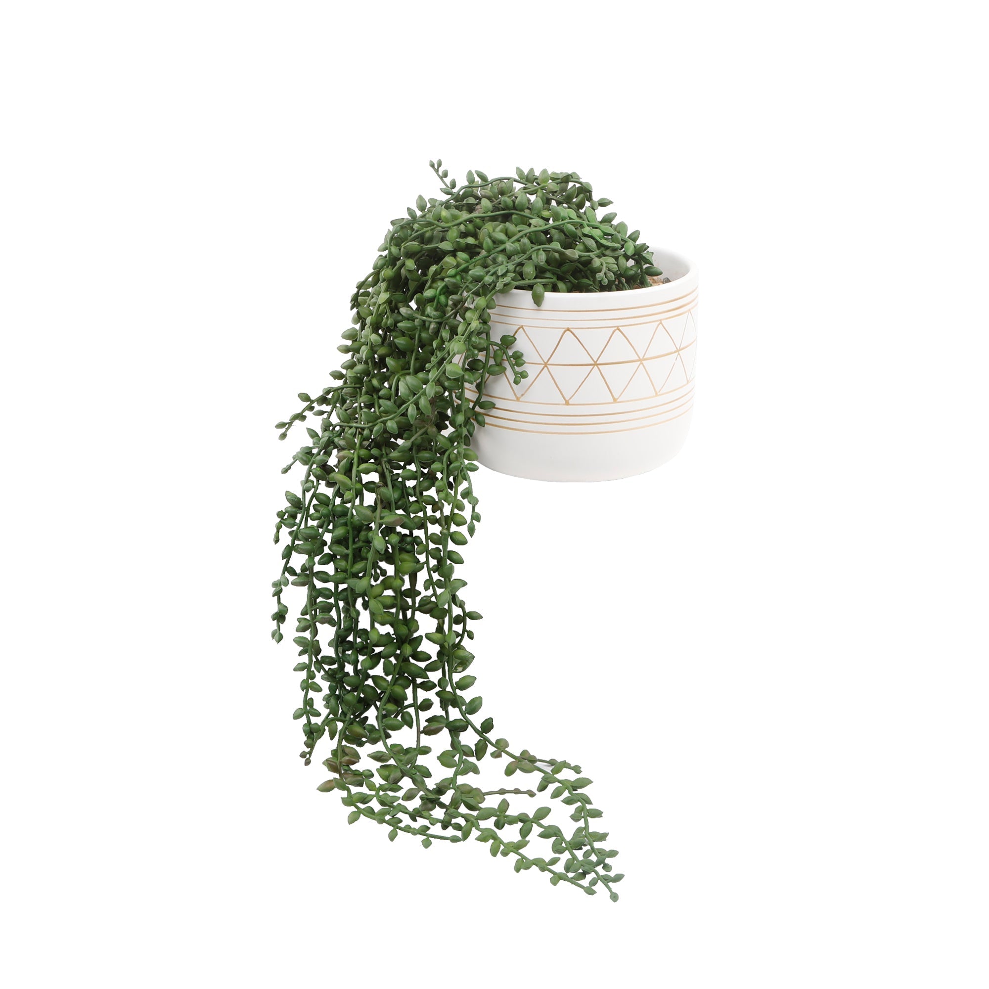  Flora Bunda Faux String Of Beads In Gold Line Art Ceramic Planter - White/Gold - Bonton