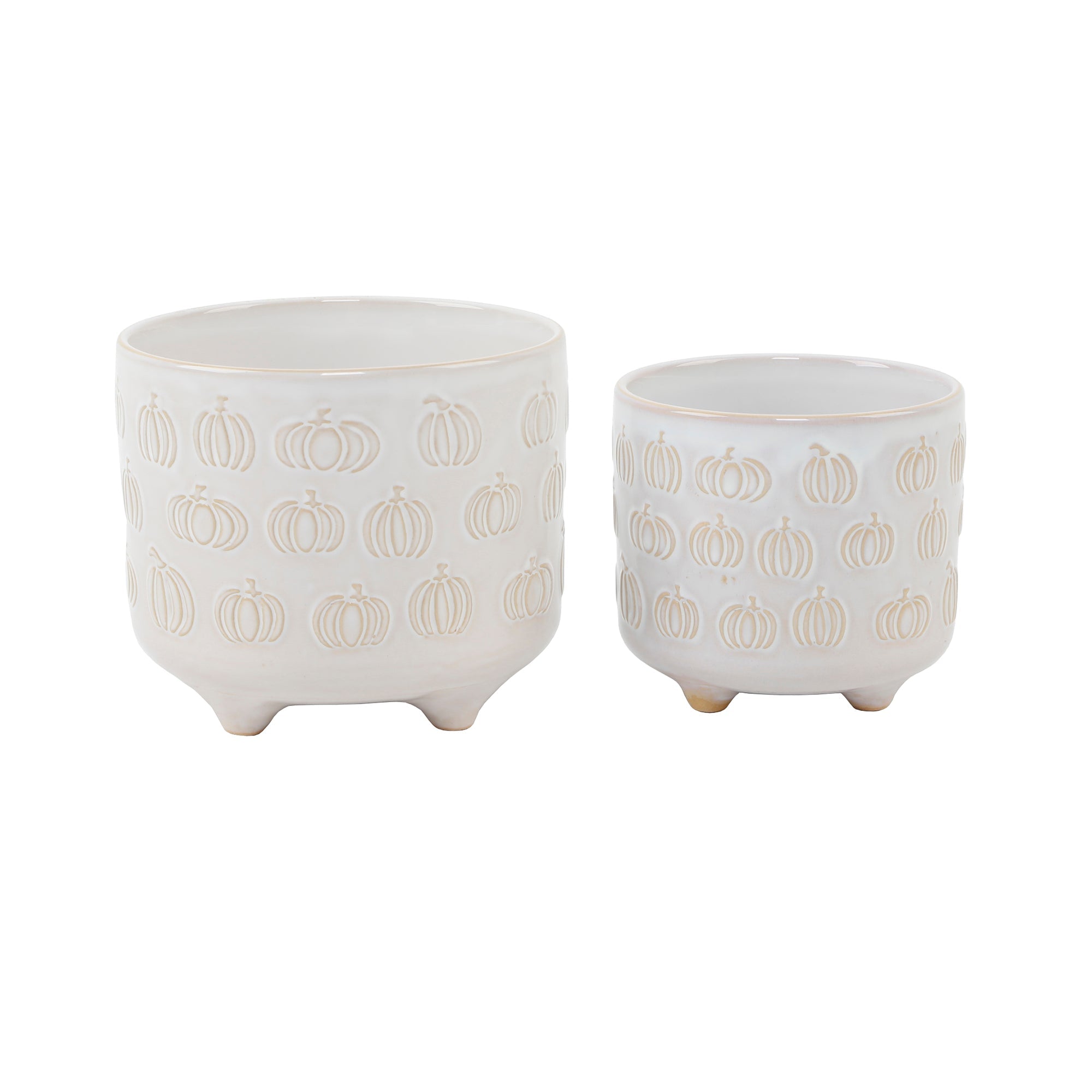  Flora Bunda Set of 2 Pumpkin Patch Footed Ceramic Planters - Ivory - Bonton