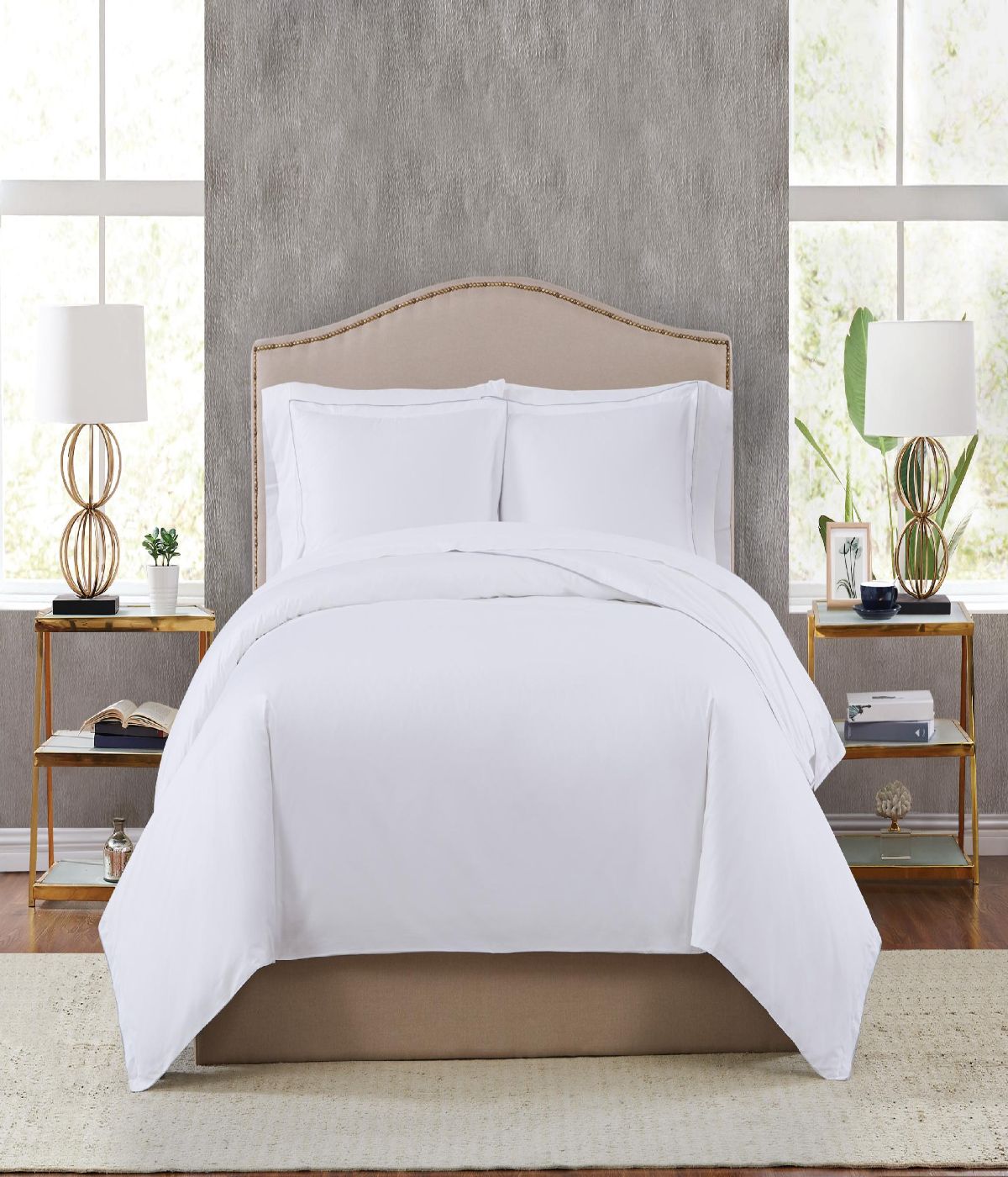  Charisma Percale 400 Thread Count Cotton Duvet Set White - White - Bonton