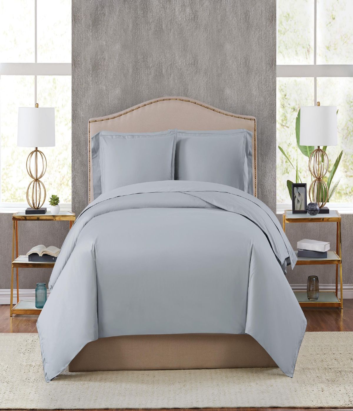  Charisma Percale 400 Thread Count Cotton Duvet Set Grey - Grey - Bonton