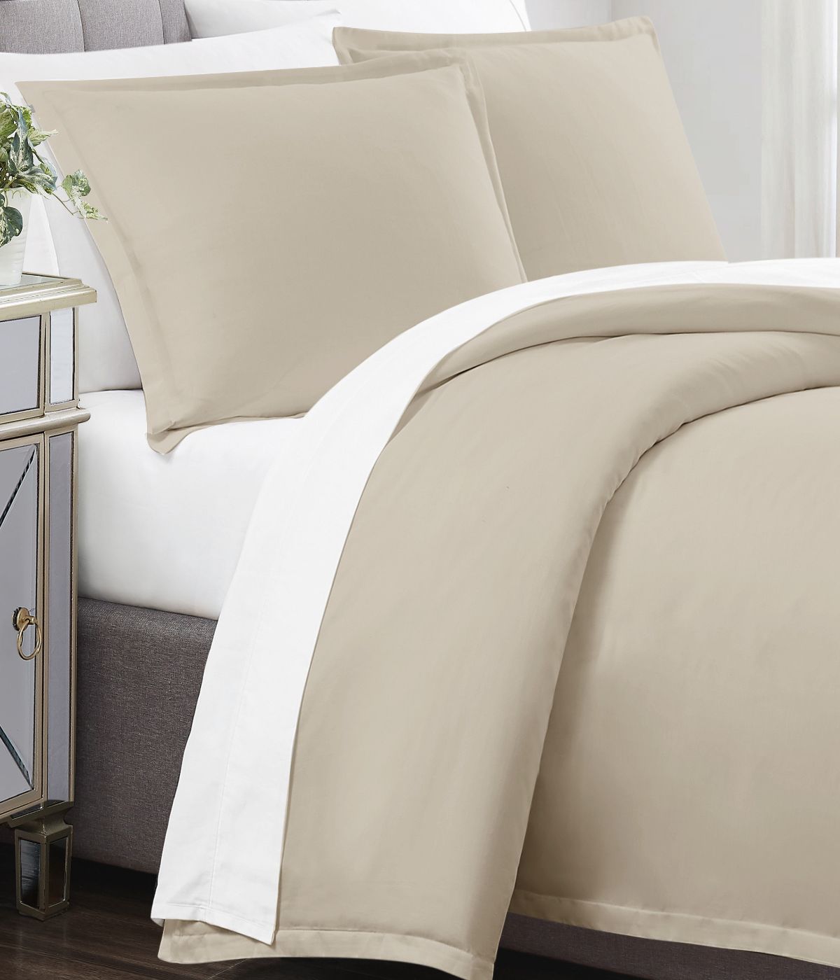  Charisma Solid 310 Thread Count Cotton Duvet Set Almond Milk - Almond Milk - Bonton