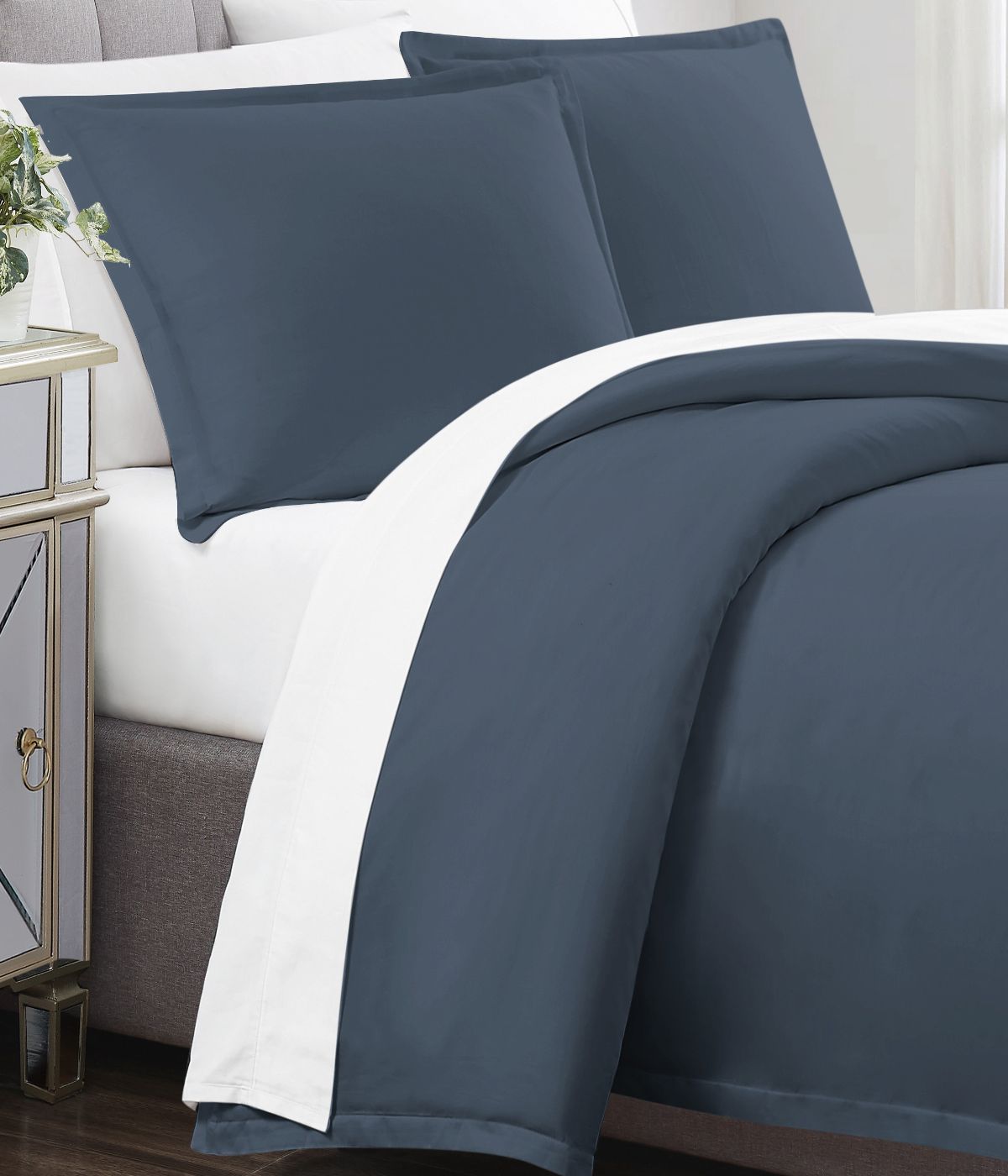  Charisma Solid 310 Thread Count Cotton Duvet Set Blue - Blue - Bonton