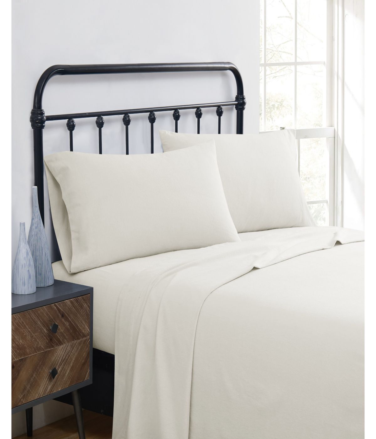  Solid Flannel Sheet Set Ivory - Ivory - Bonton