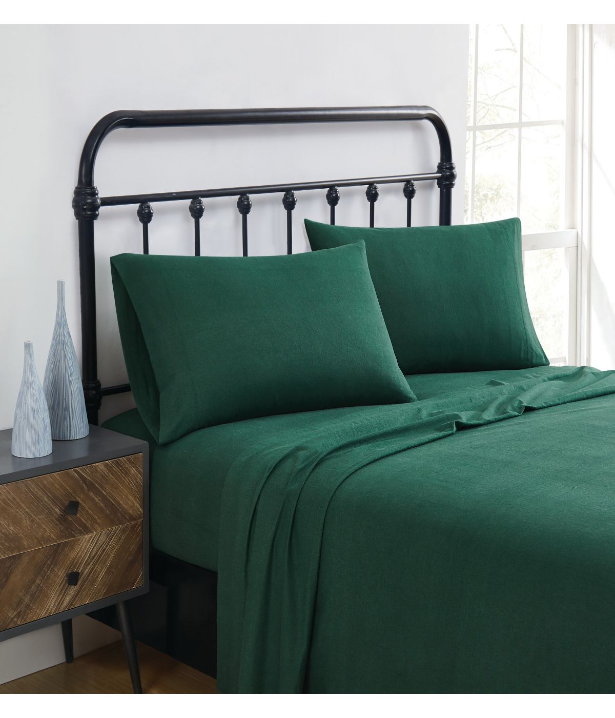  Solid Flannel Sheet Set Green - Green - Bonton