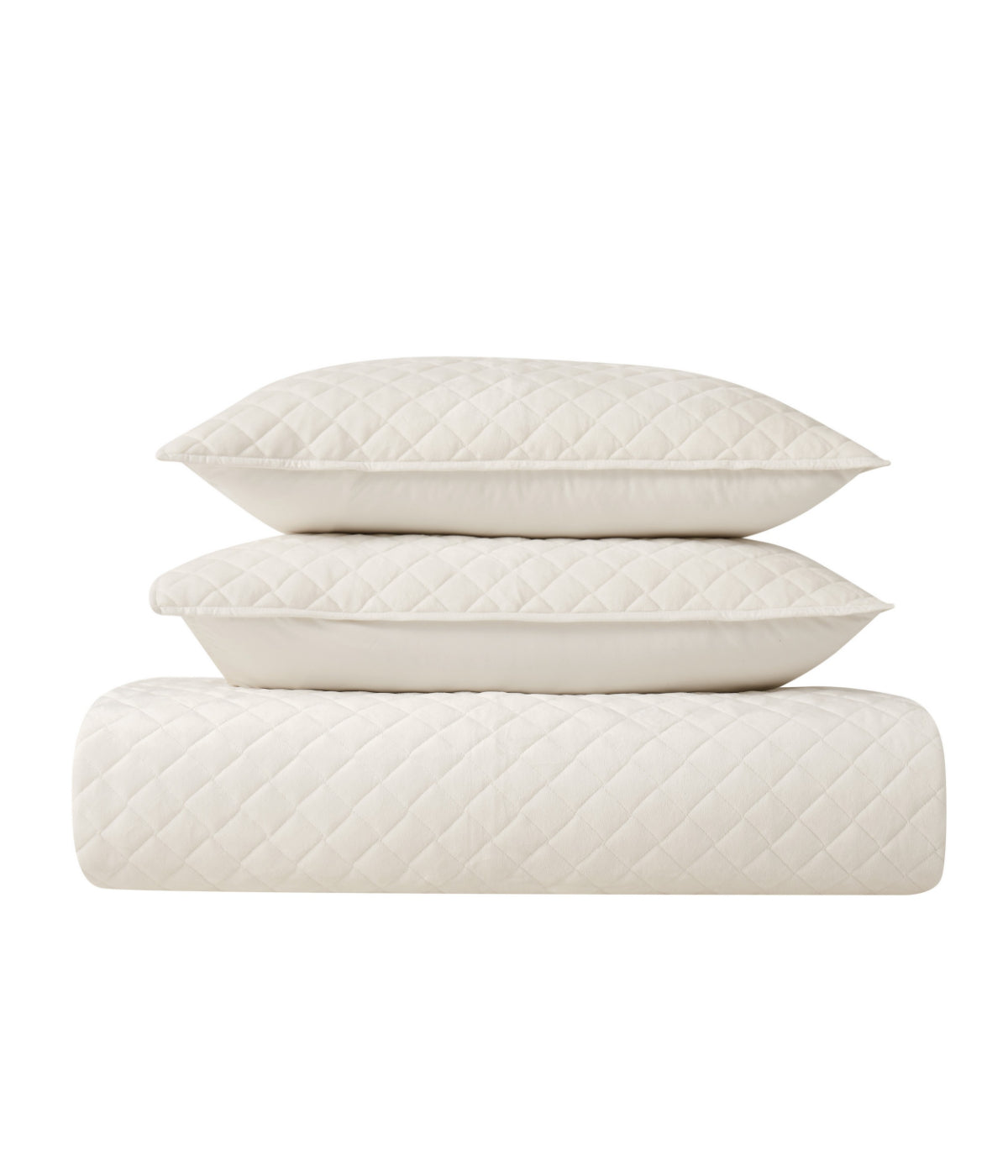  Royal Velvet Diamond Velvet Quilt Set - Ivory - Bonton