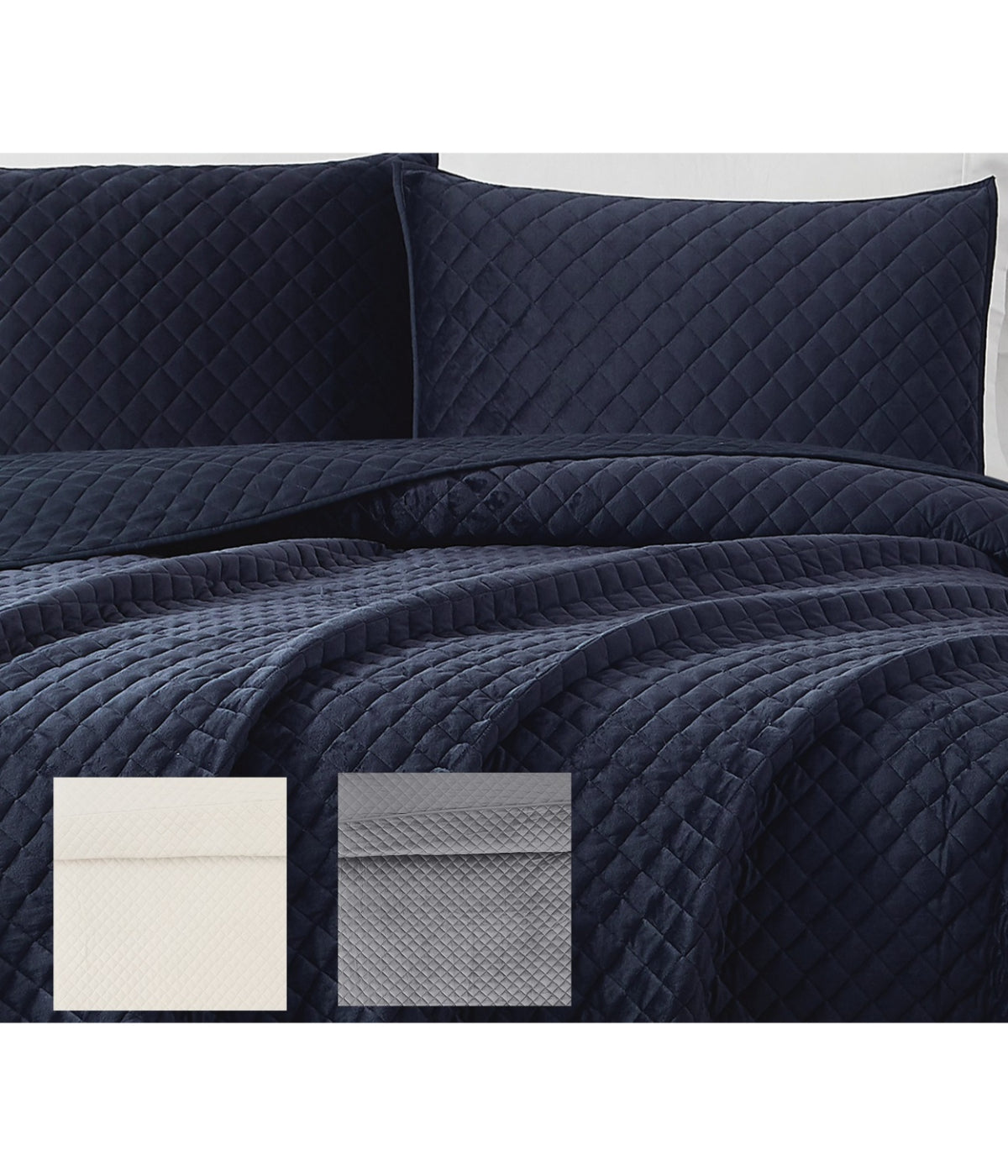  Royal Velvet Diamond Velvet Quilt Set - Navy - Bonton