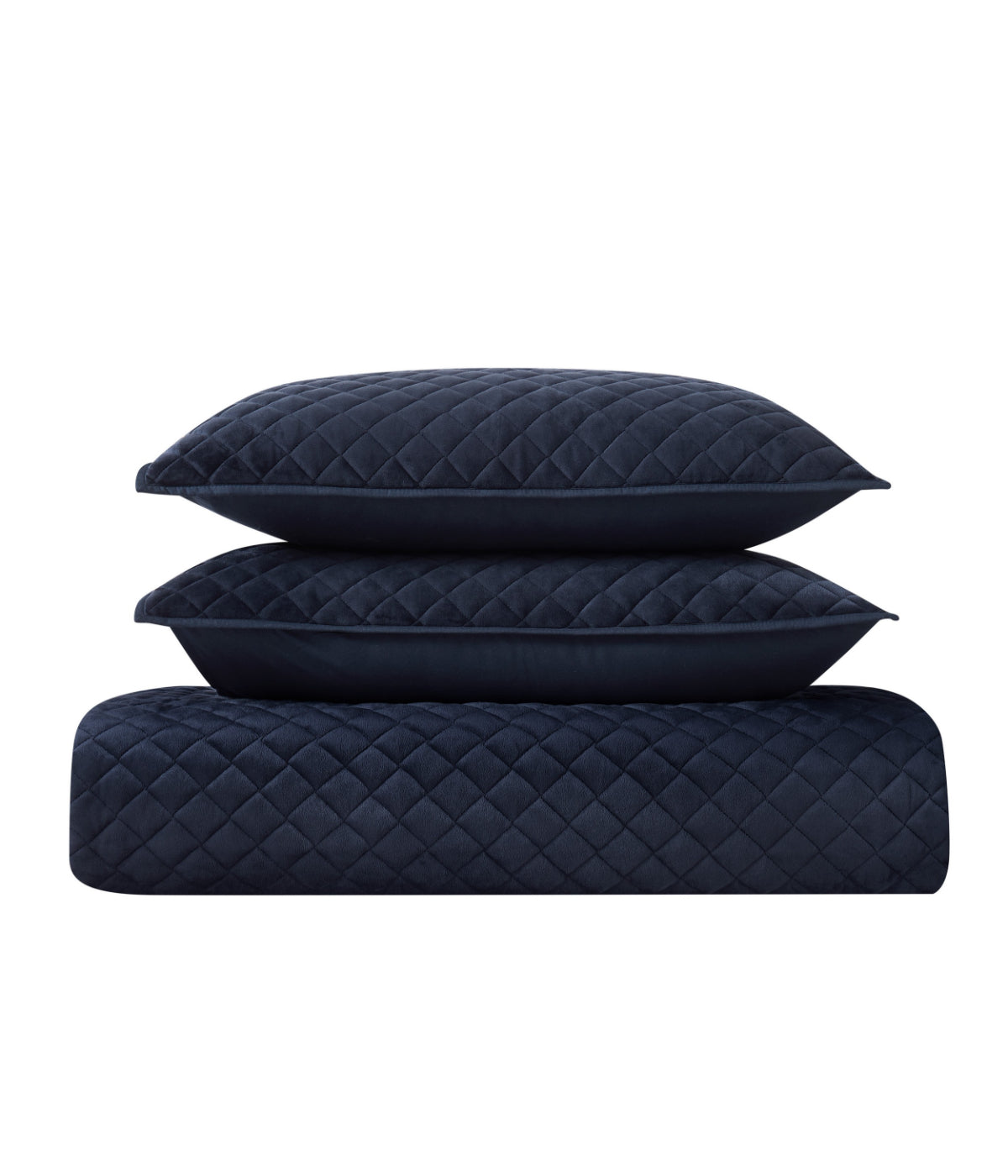  Royal Velvet Diamond Velvet Quilt Set - Navy - Bonton