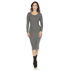 Women's Long Sleeve Rib Midi Sweater Dress