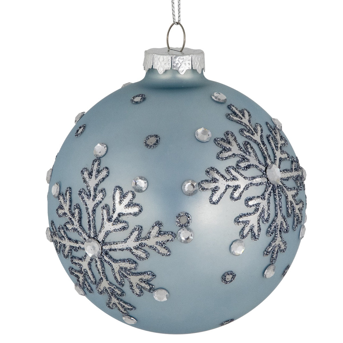  Northlight Set of 2 Light Blue Jeweled Reflective Snowflakes Glass Christmas Ball Ornaments 4