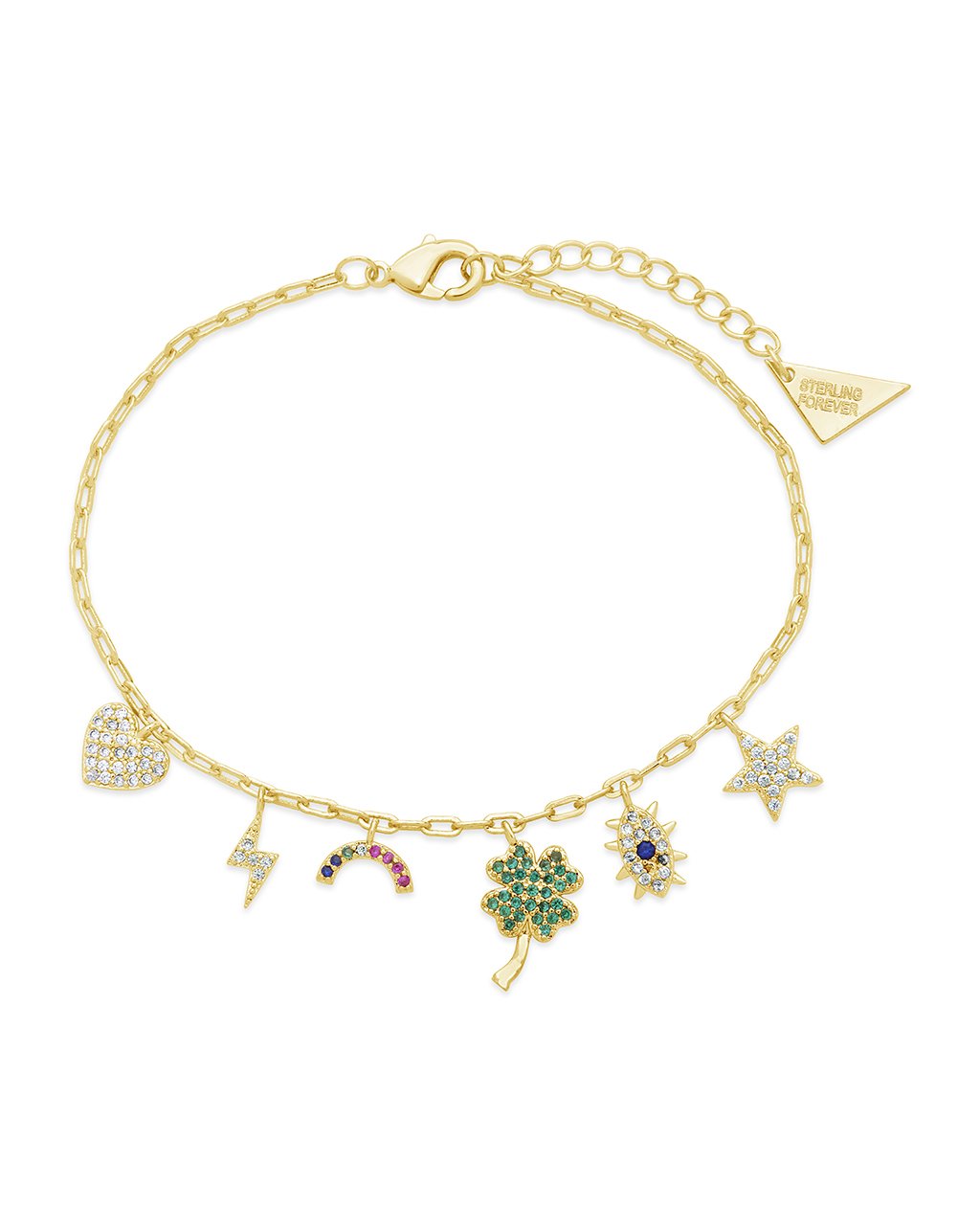  Sterling Forever Iris Multi-Charm Bracelet with CZ Stones - Gold - Bonton