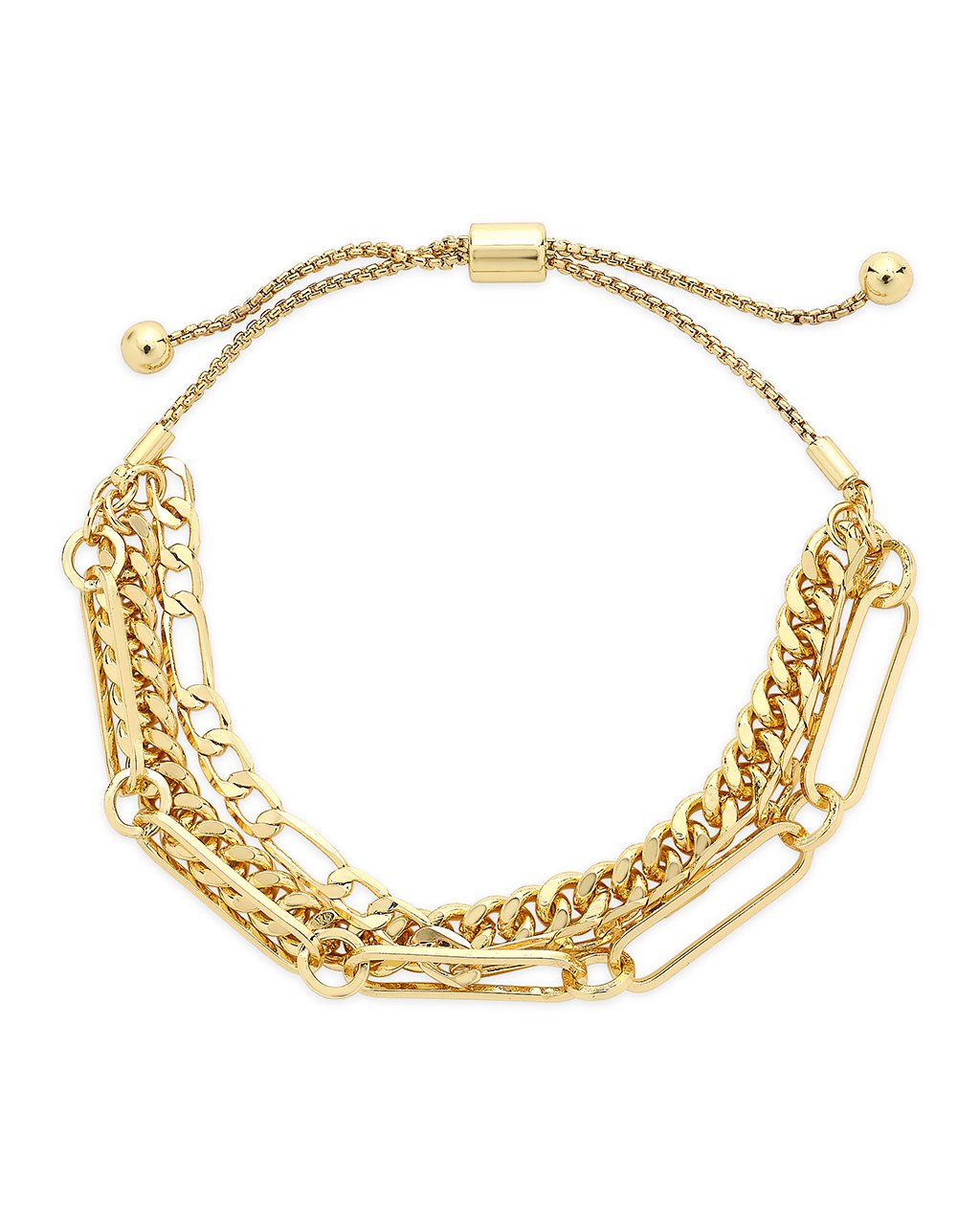  Sterling Forever Triple Layered Figaro Chain Bracelet - Gold - Bonton