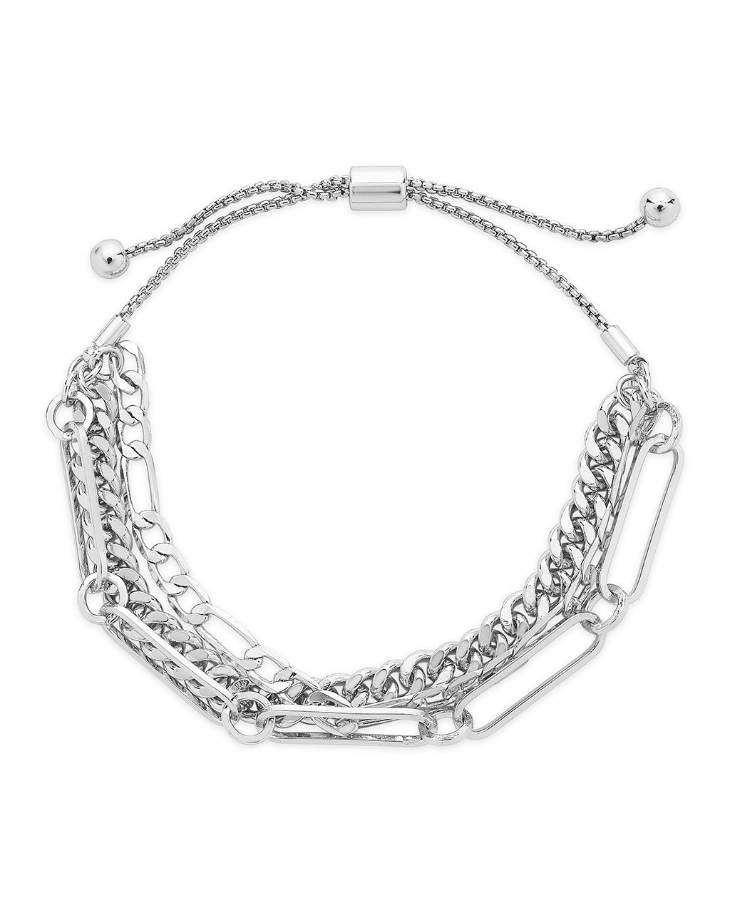  Sterling Forever Triple Layered Figaro Chain Bracelet - Silver - Bonton