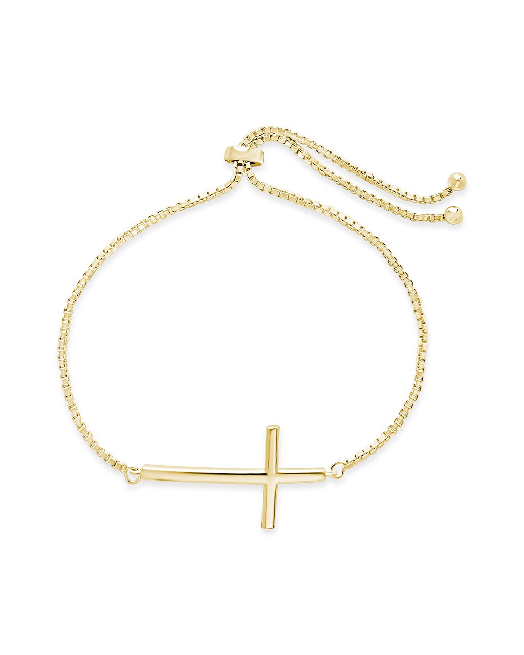  Sterling Forever Polished Bolo Bracelet with Cross Charm - Gold - Bonton