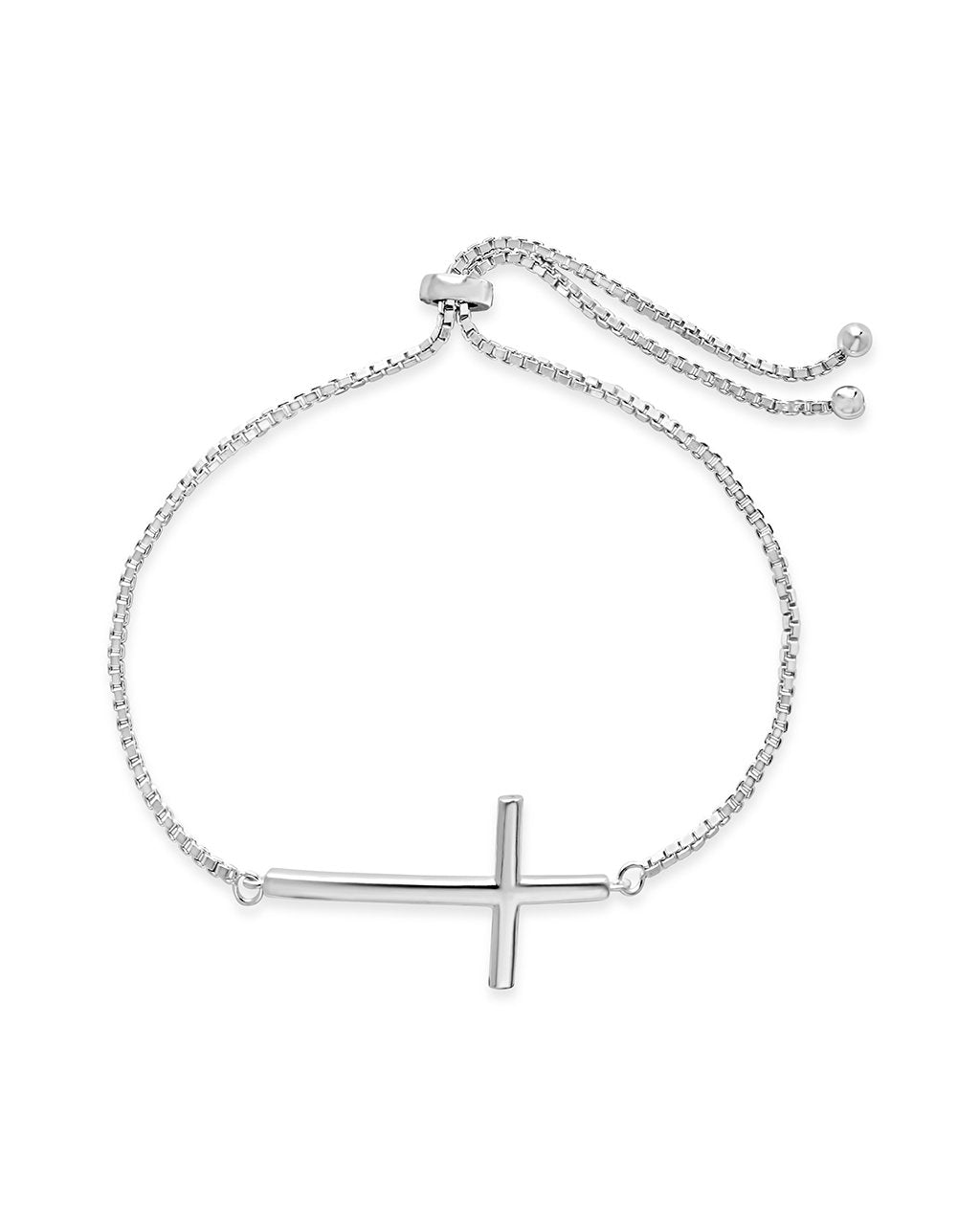  Sterling Forever Polished Bolo Bracelet with Cross Charm - Silver - Bonton