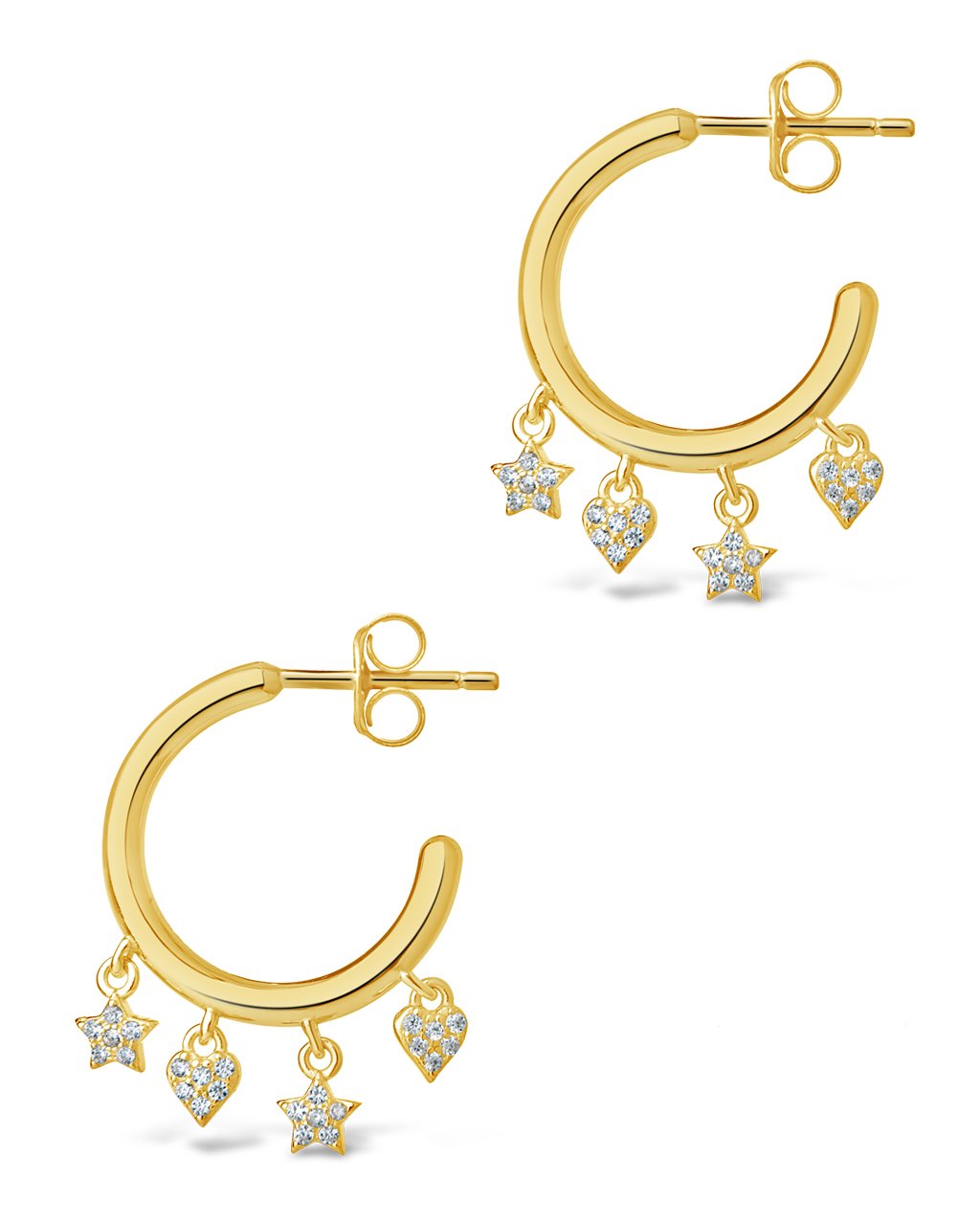  Sterling Forever Celeste Hoops with Heart and Star Charms - Gold - Bonton