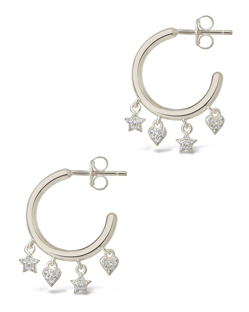  Sterling Forever Celeste Hoops with Heart and Star Charms - Silver - Bonton