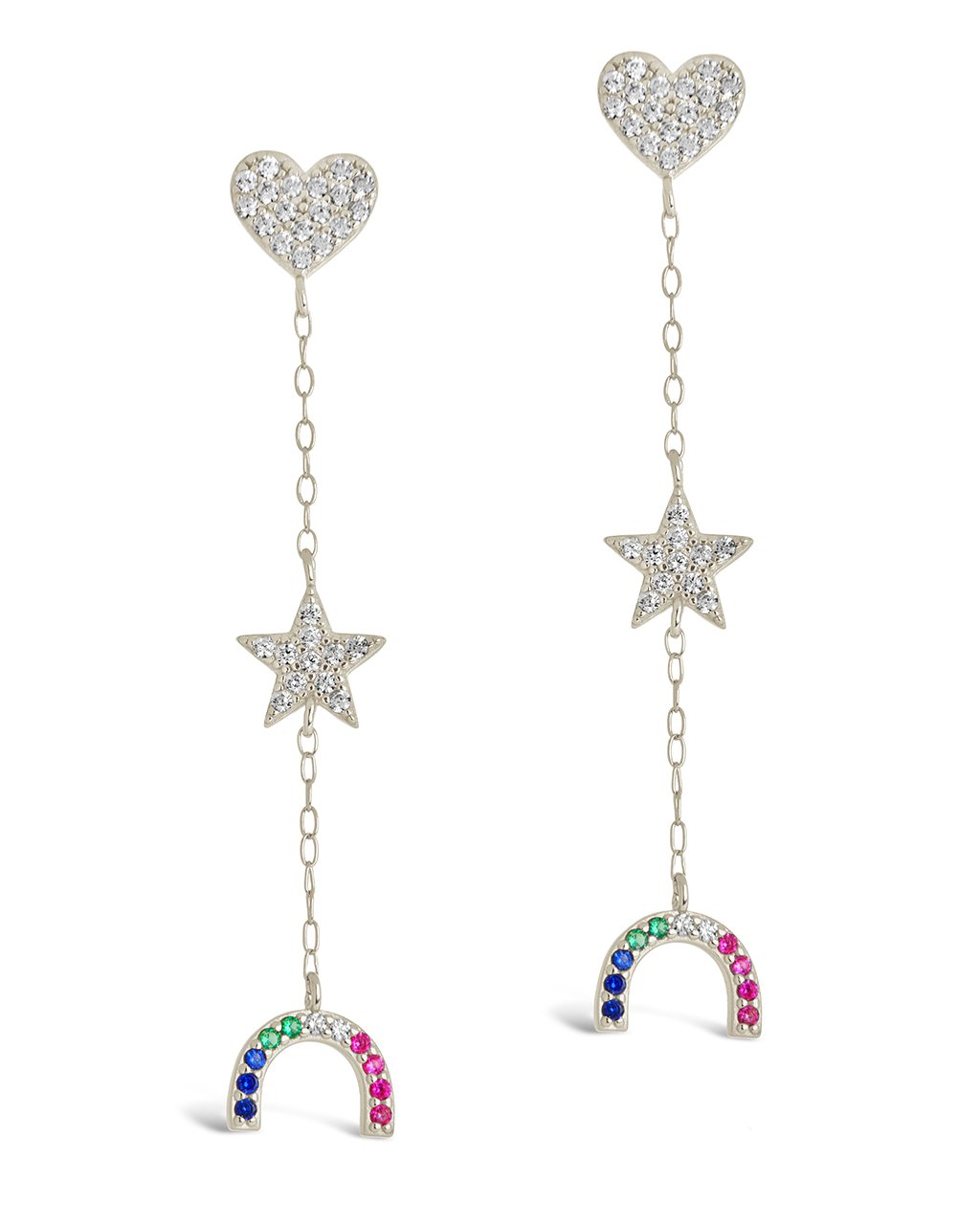  Sterling Forever Fai Dangle Studs with Rainbow Design - Silver - Bonton