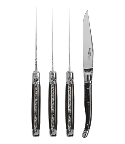 Goyon-Chazeau Set of 4 Laguiole Steak Knives With Ebony Wood Handles