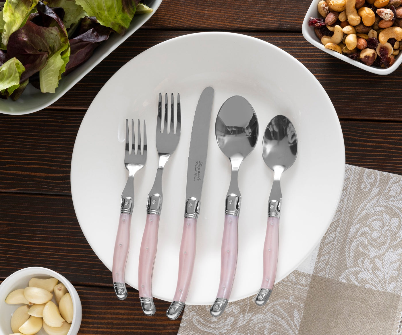  French Home Laguiole 20 Piece Stainless Steel Flatware Set, Service for 4, Petal Pink - Default Title - Bonton