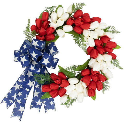 Tulip Patriotic Wreath With Star Bow - 24"