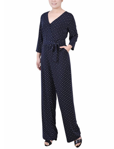 Petite 3/4 Sleeve Belted Jumpsuit