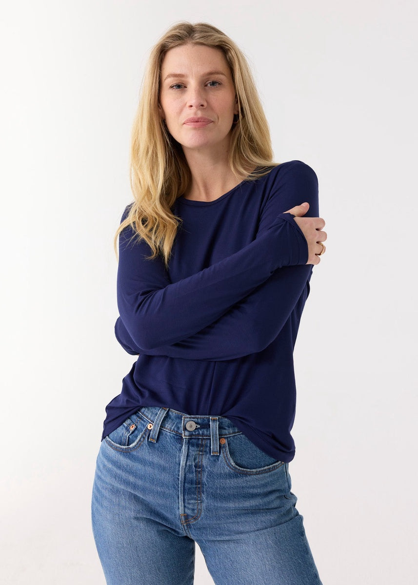  Cabana Life Navy Bamboo Long Sleeve Top - XS - Bonton