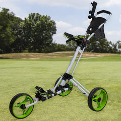 48" White and Green Easy Folding 3 Wheel Golf Bag Push Cart