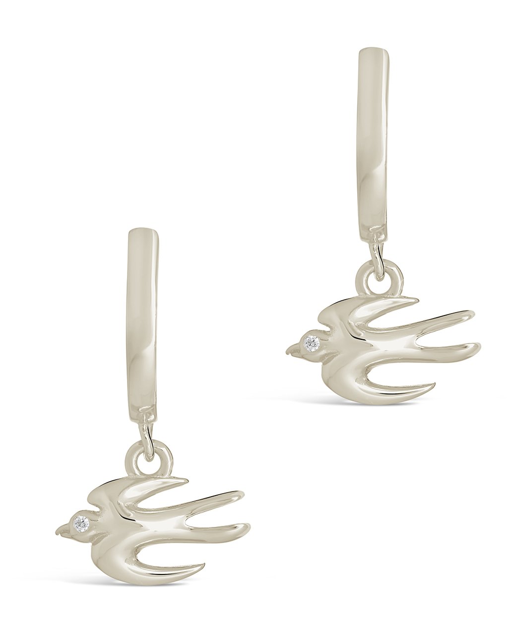  Sterling Forever Rhea Micro Hoops with Bird Motif - Silver - Bonton