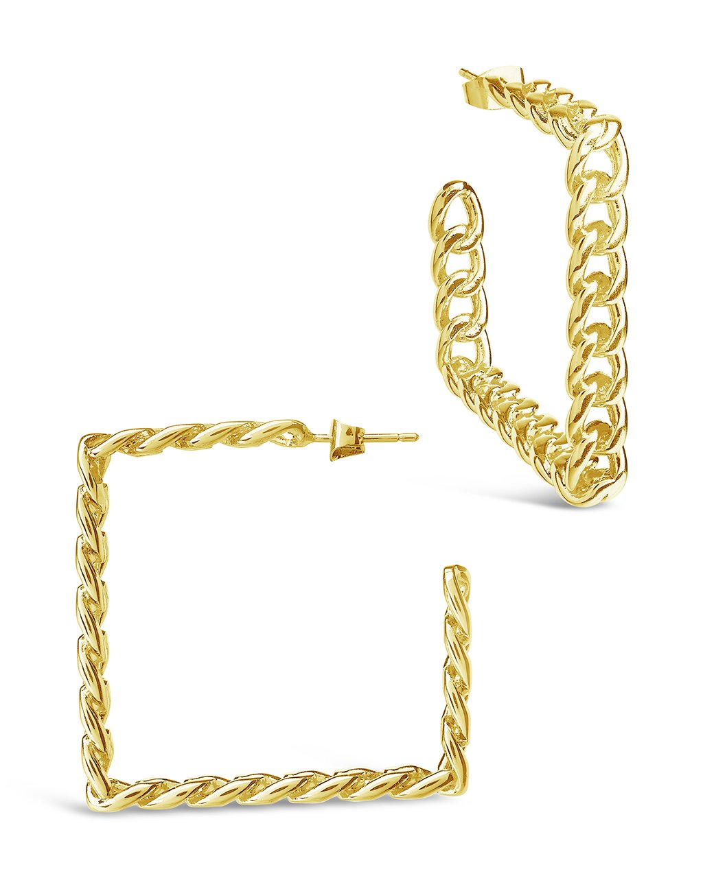  Sterling Forever Square Cuban Link Earrings - Gold - Bonton