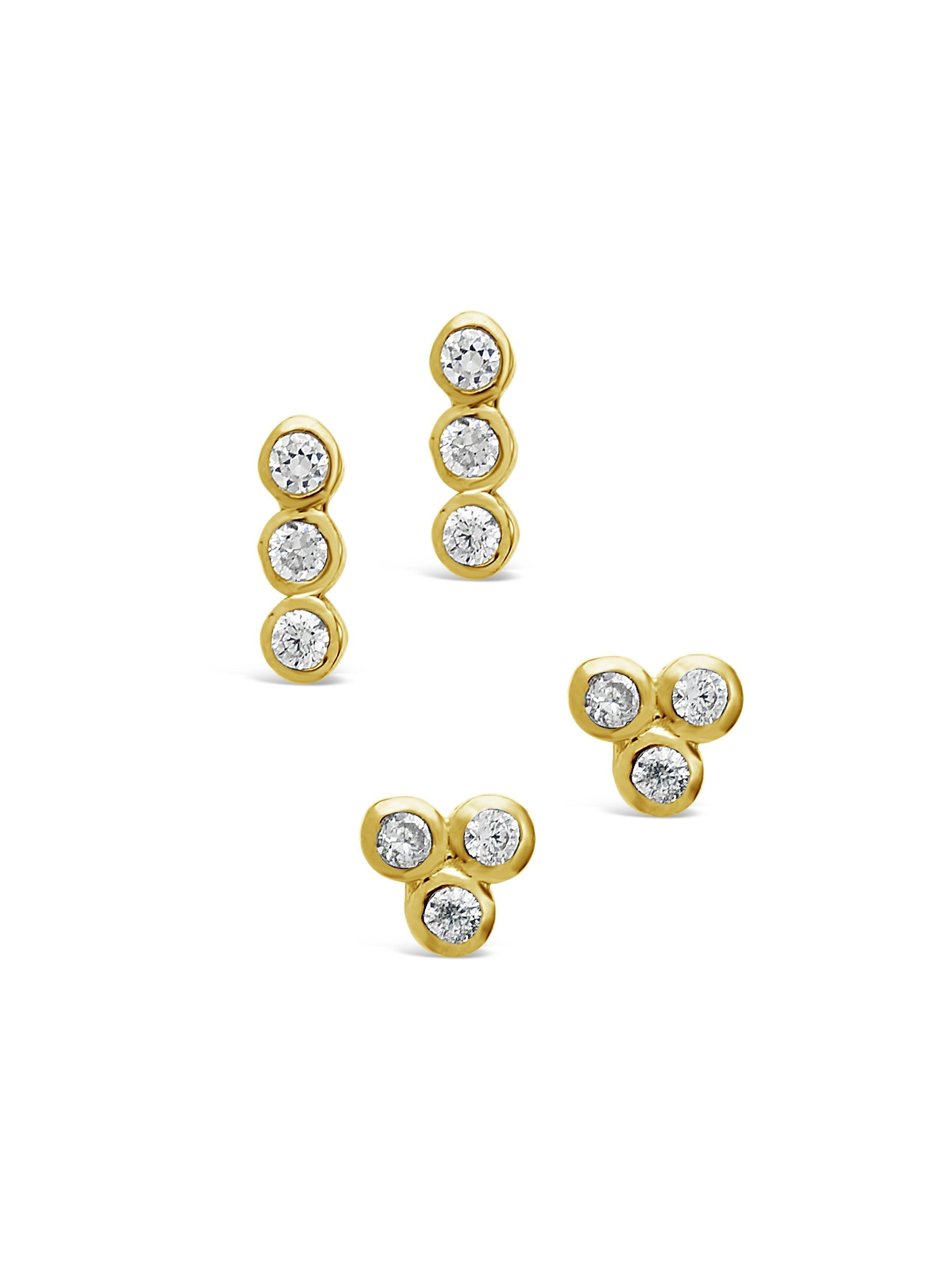  Sterling Forever 2pc Bezel Stud Set with CZ Stones - Gold - Bonton