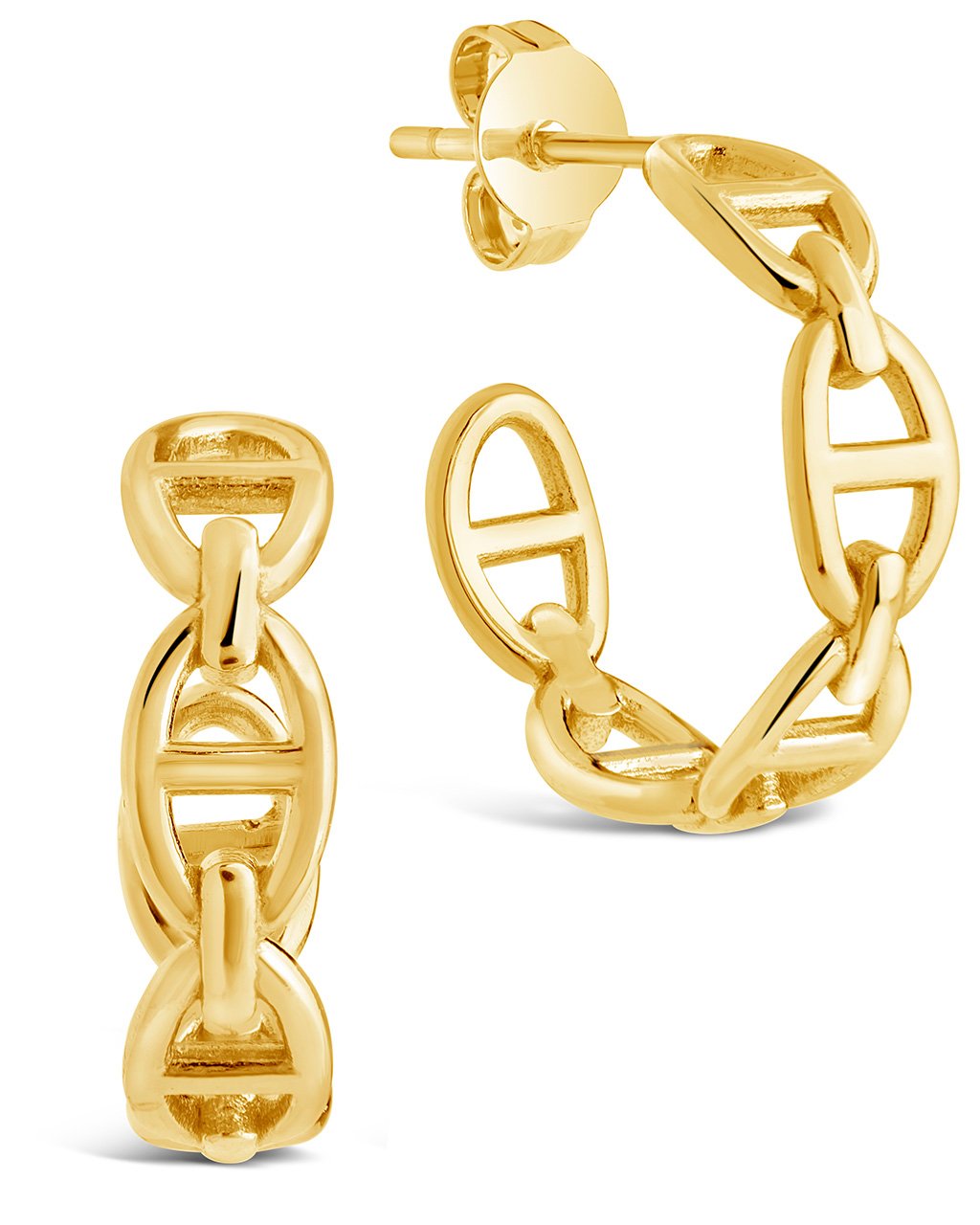  Sterling Forever Anchor Chain Hoops in Sterling Silver - Gold - Bonton