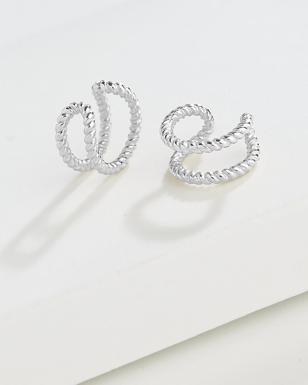  Sterling Forever Braided Double Row Ear Cuff Set in Sterling Silver - Silver - Bonton