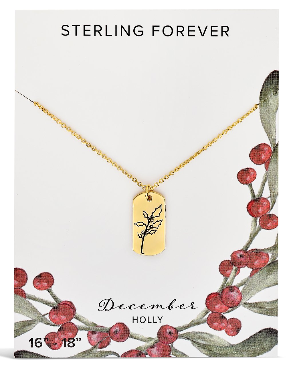  Sterling Forever Pendant Displaying Your Birth Flower - Gold - December/Holly - Bonton