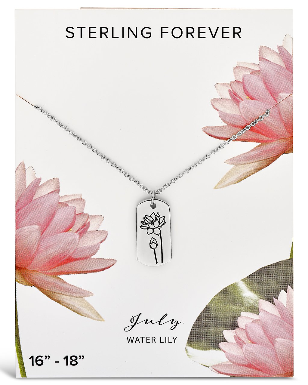  Sterling Forever Pendant Displaying Your Birth Flower - Silver - July/Water Lilly - Bonton