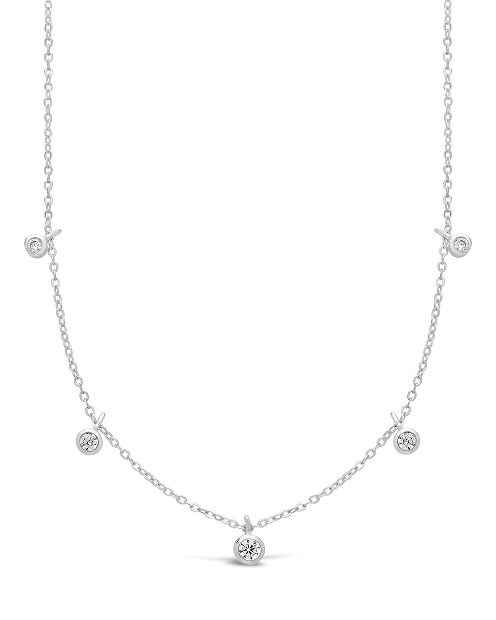  Sterling Forever Dangling Bezel Necklace with CZ Stones - Silver - Bonton