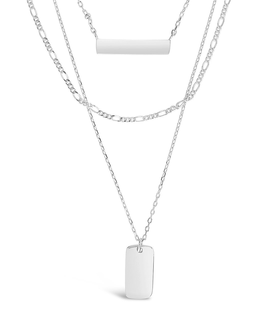  Sterling Forever Triple Layered Bar Necklace in Silver or Gold - Silver - Bonton